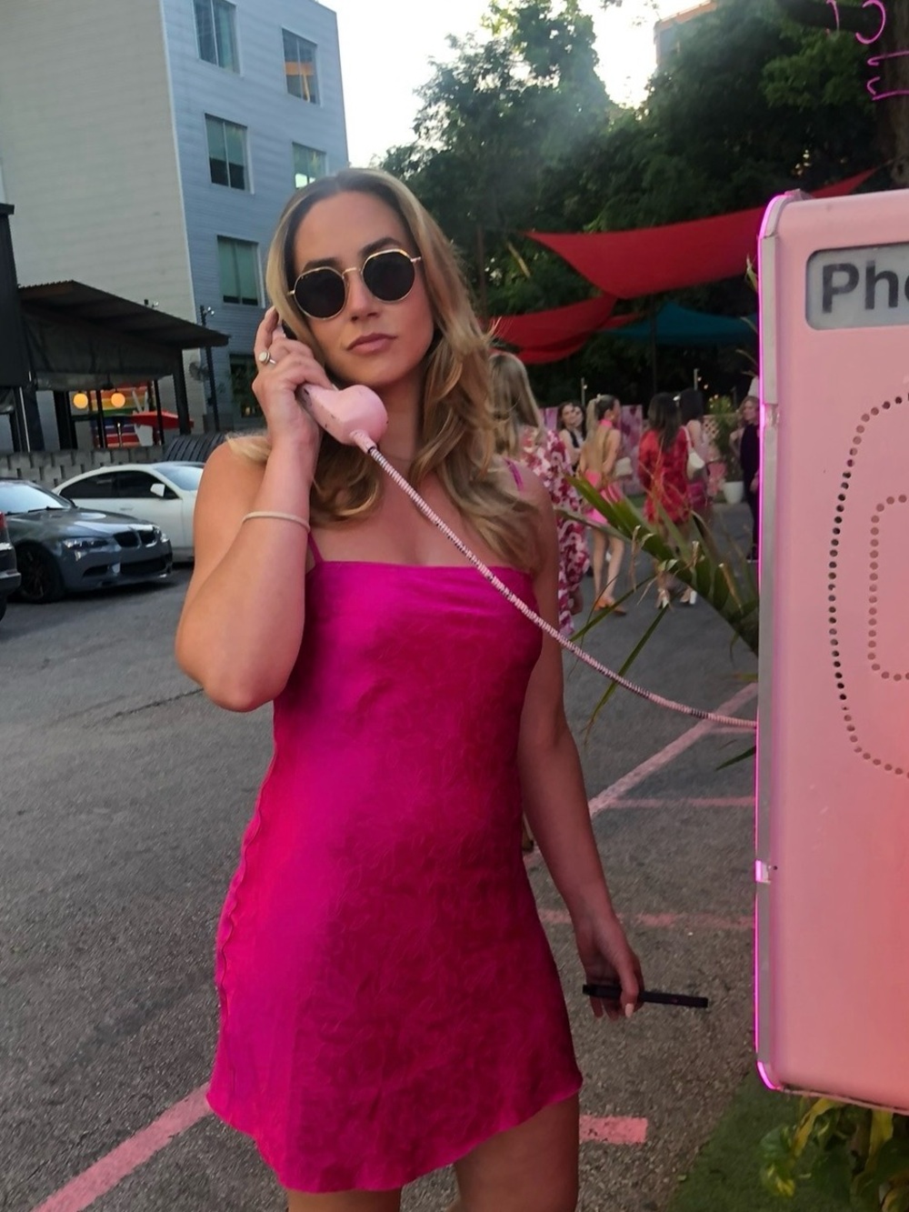 Fuchsia Satin Slip Dress with Double Spaghetti Straps
